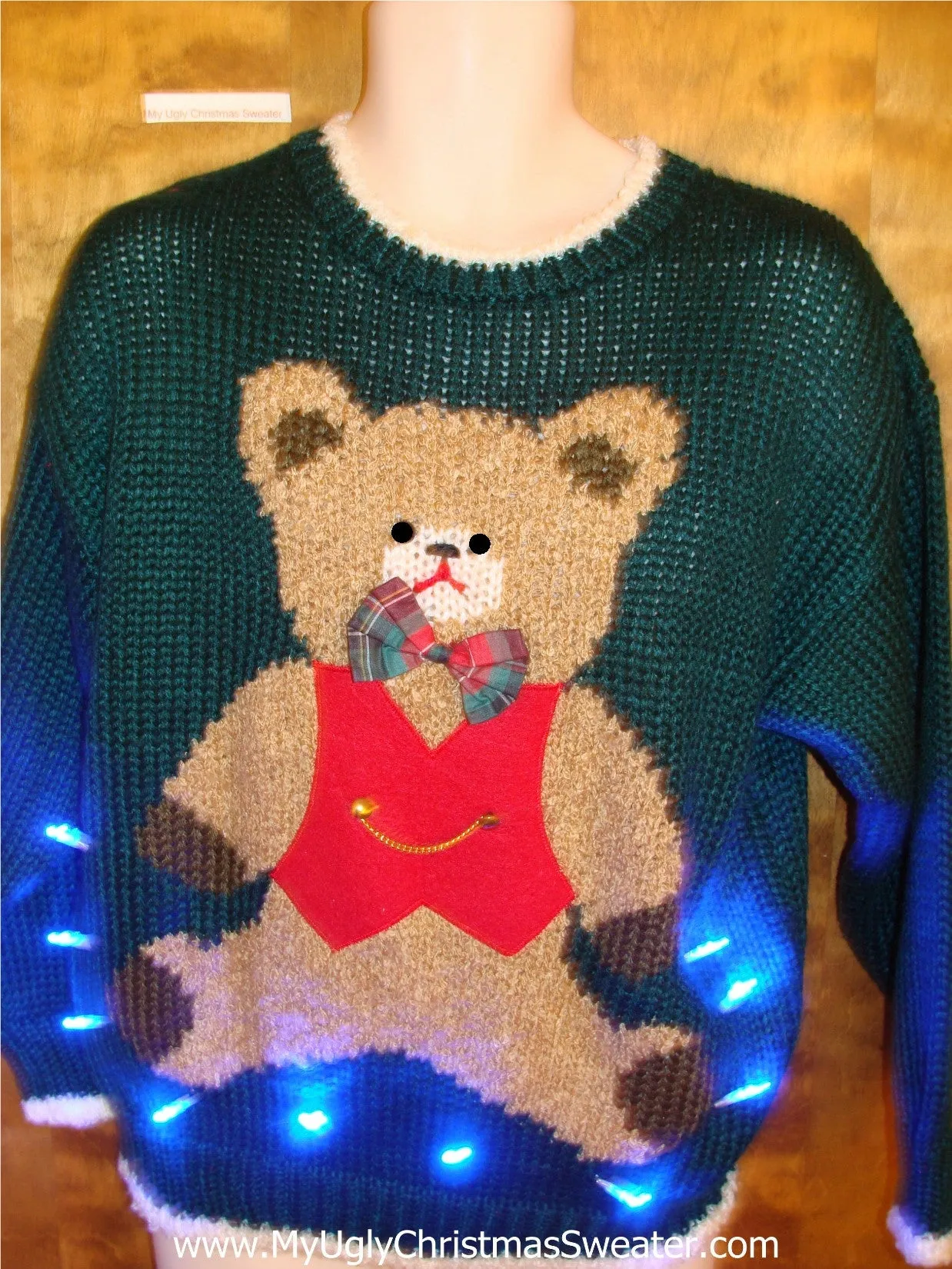 80s Cute Bear Ugly Christmas Sweater with Lights