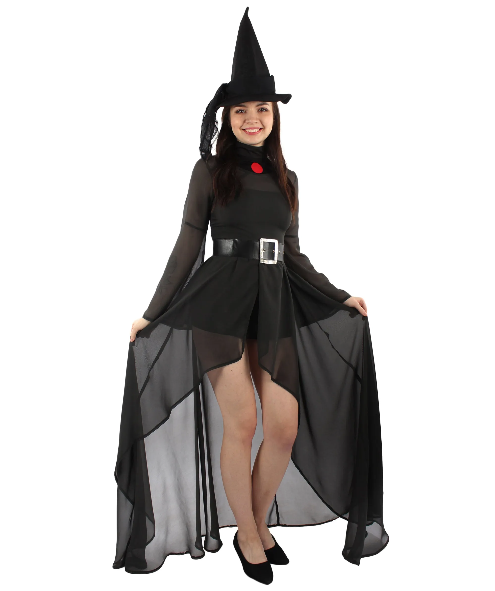 Adult Women’s Gothic Witch Costume Set with Jacket Skirt Belt and Hat | Multiple Size Options