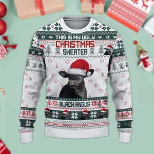 Black Angus Green This Is My Ugly Christmas Sweater, Sweater Gifts For Pet Loves, Farmers Sweater