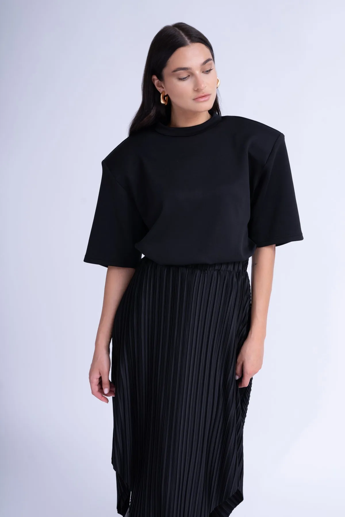 Black Asymmetrical Pleated Skirt