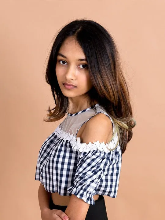 Blue Checked Sheer Crop Top