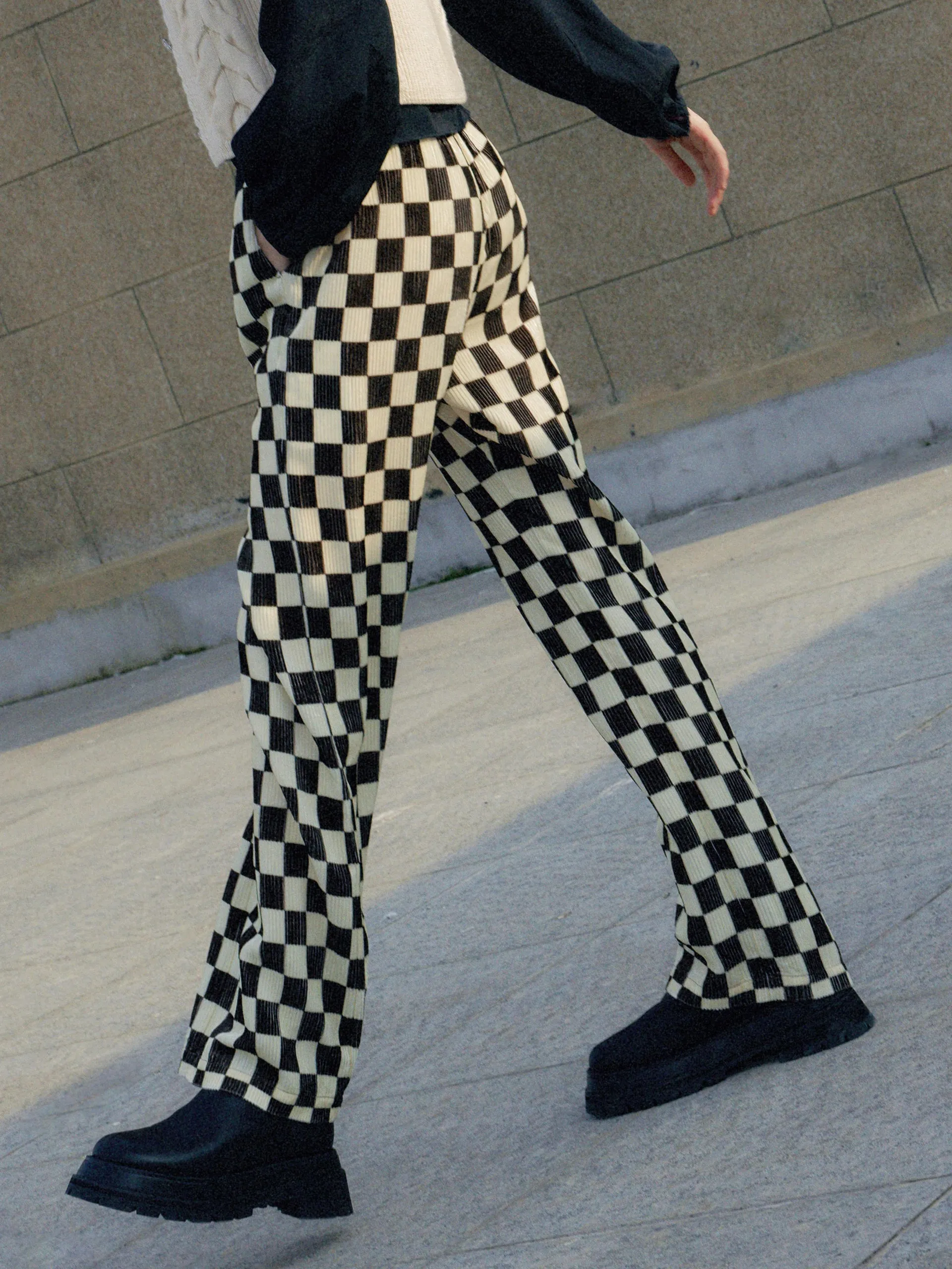 Checkerboard Straight Casual Pants