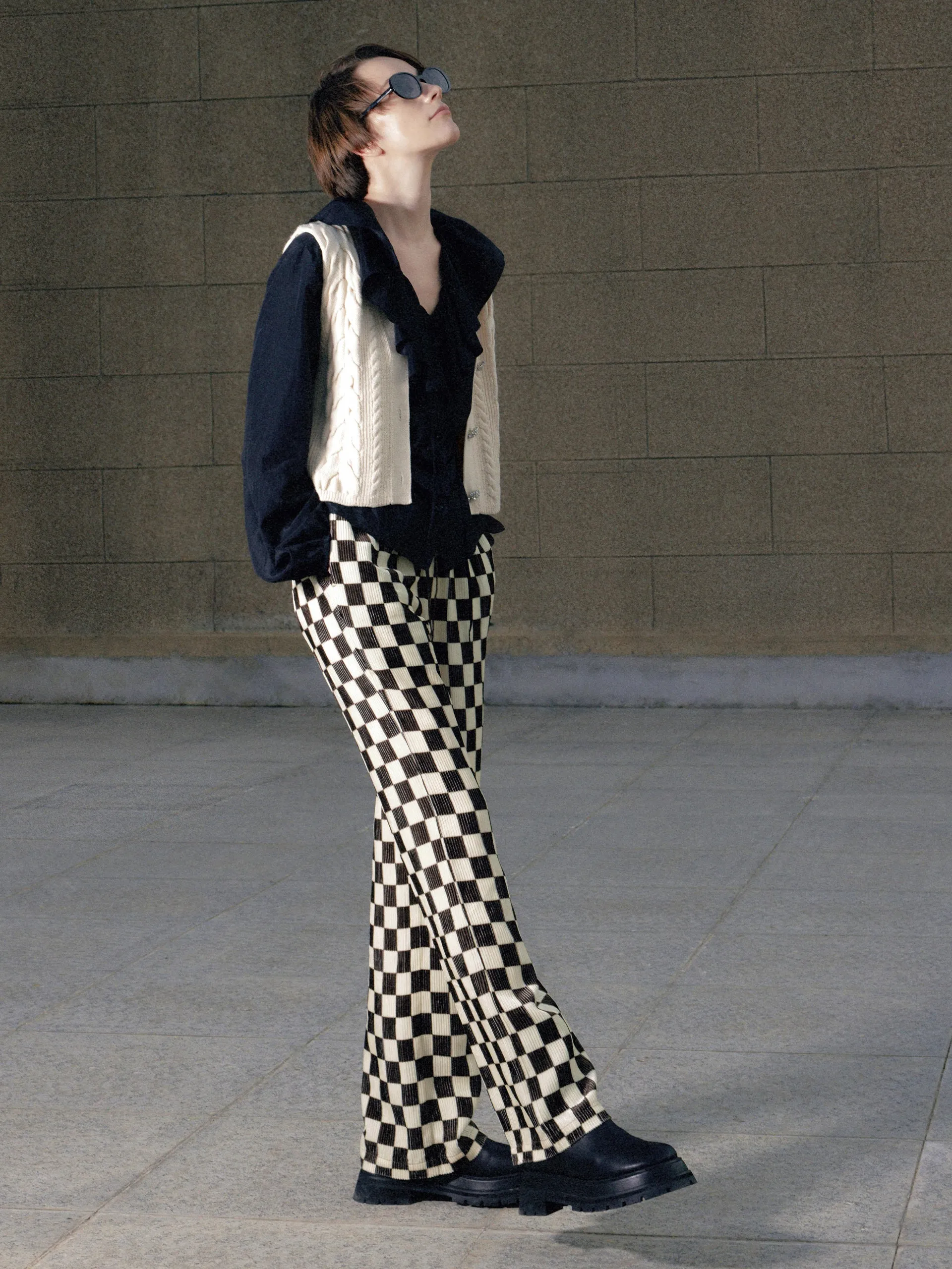 Checkerboard Straight Casual Pants