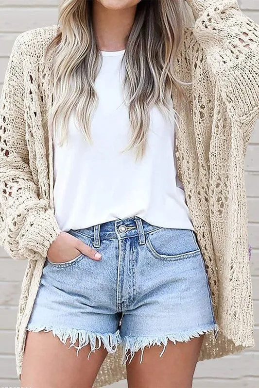 Crochet Dolman Knit Sleeve Cardigan