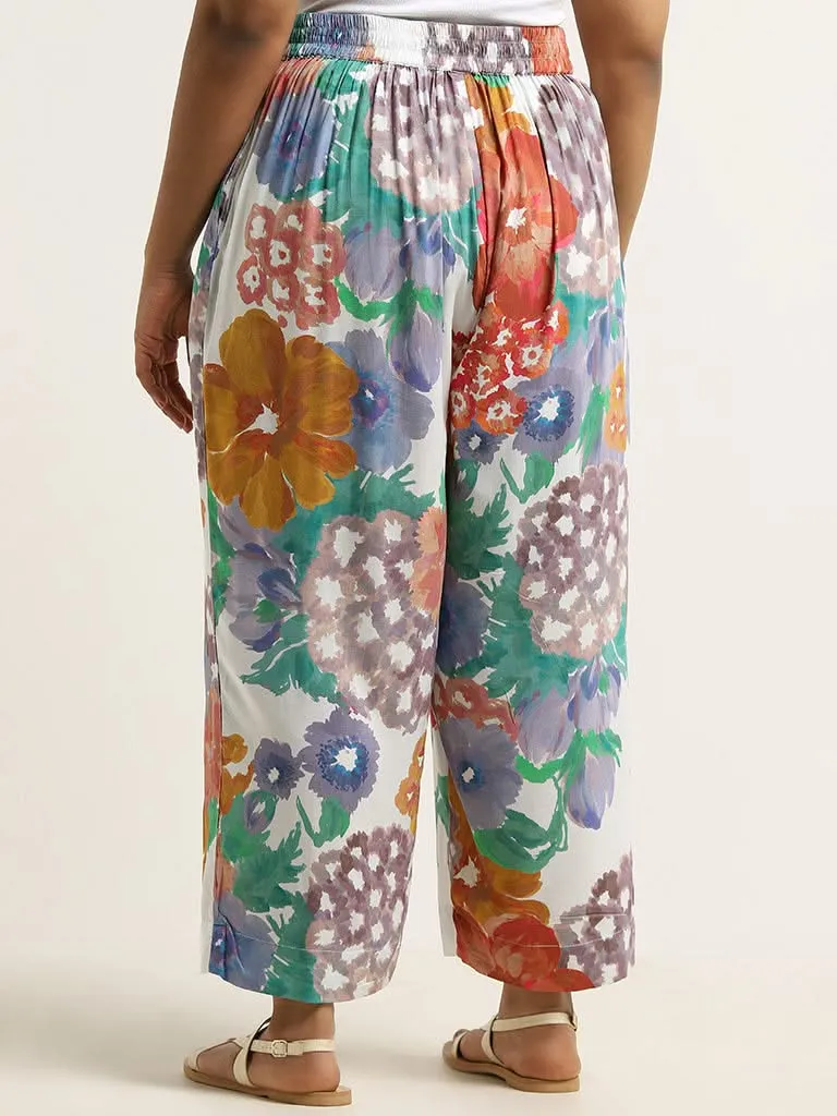 Diza Blue Floral Printed Straight Pants