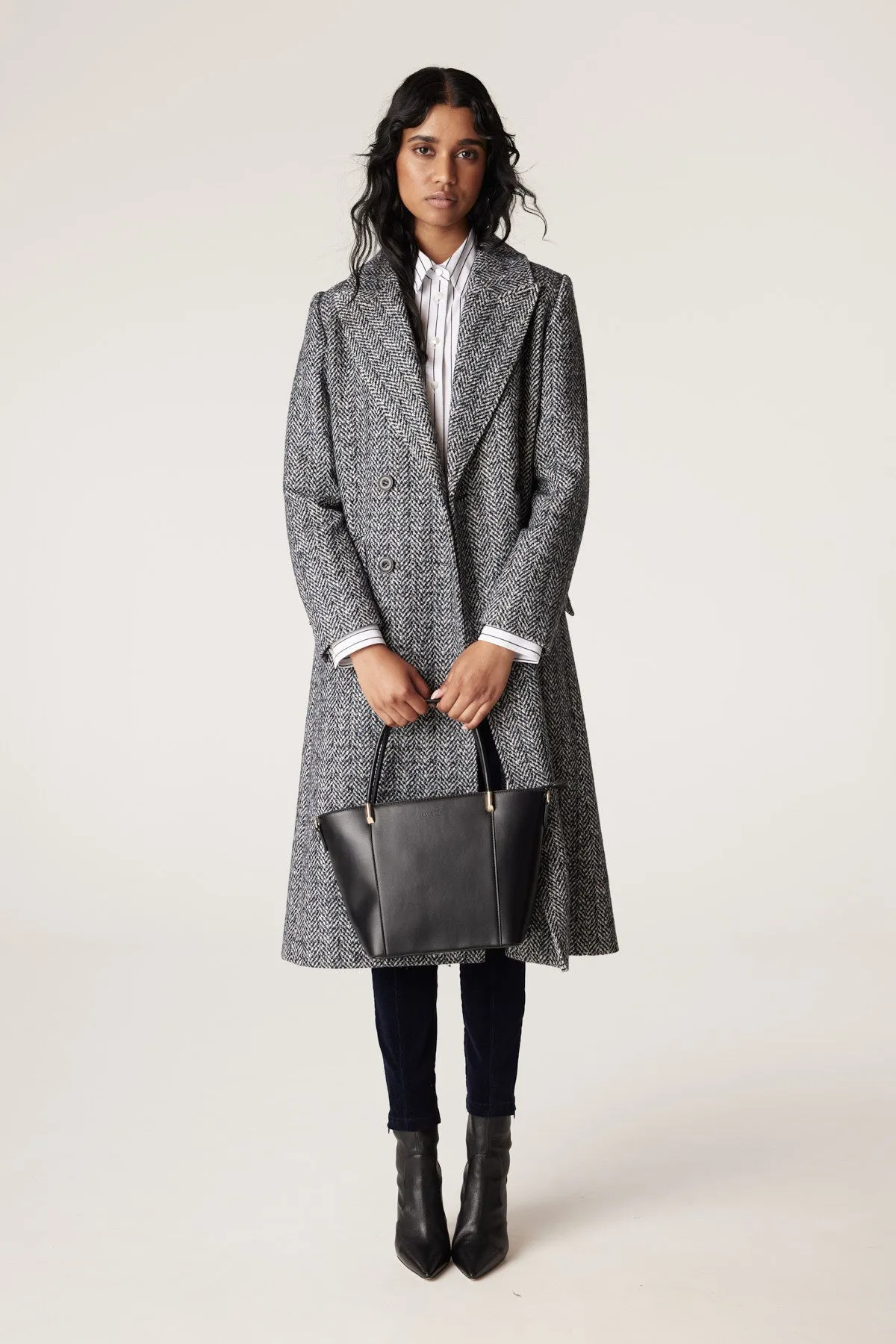 Emma Herringbone Coat - Blue Herringbone