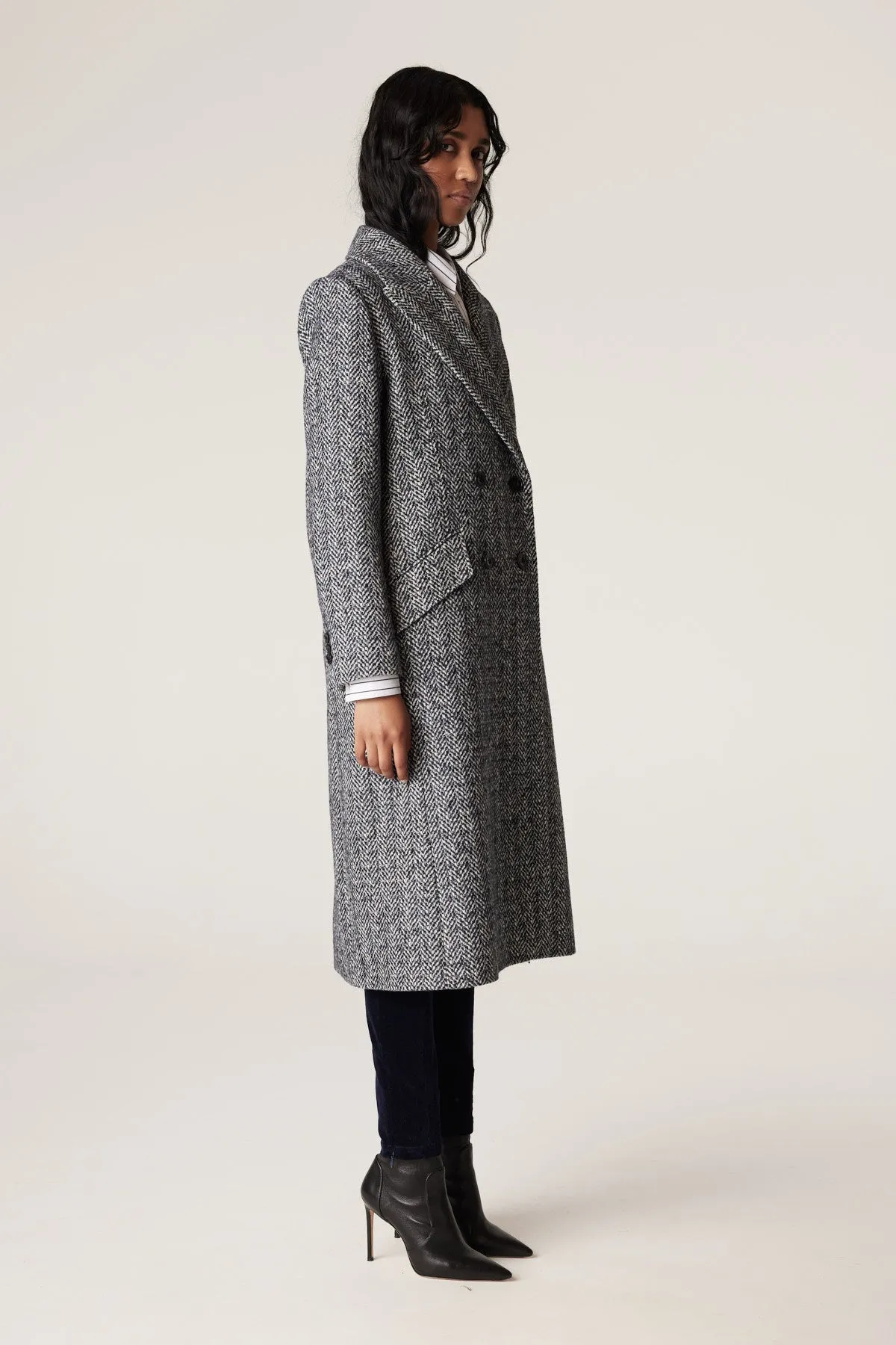 Emma Herringbone Coat - Blue Herringbone