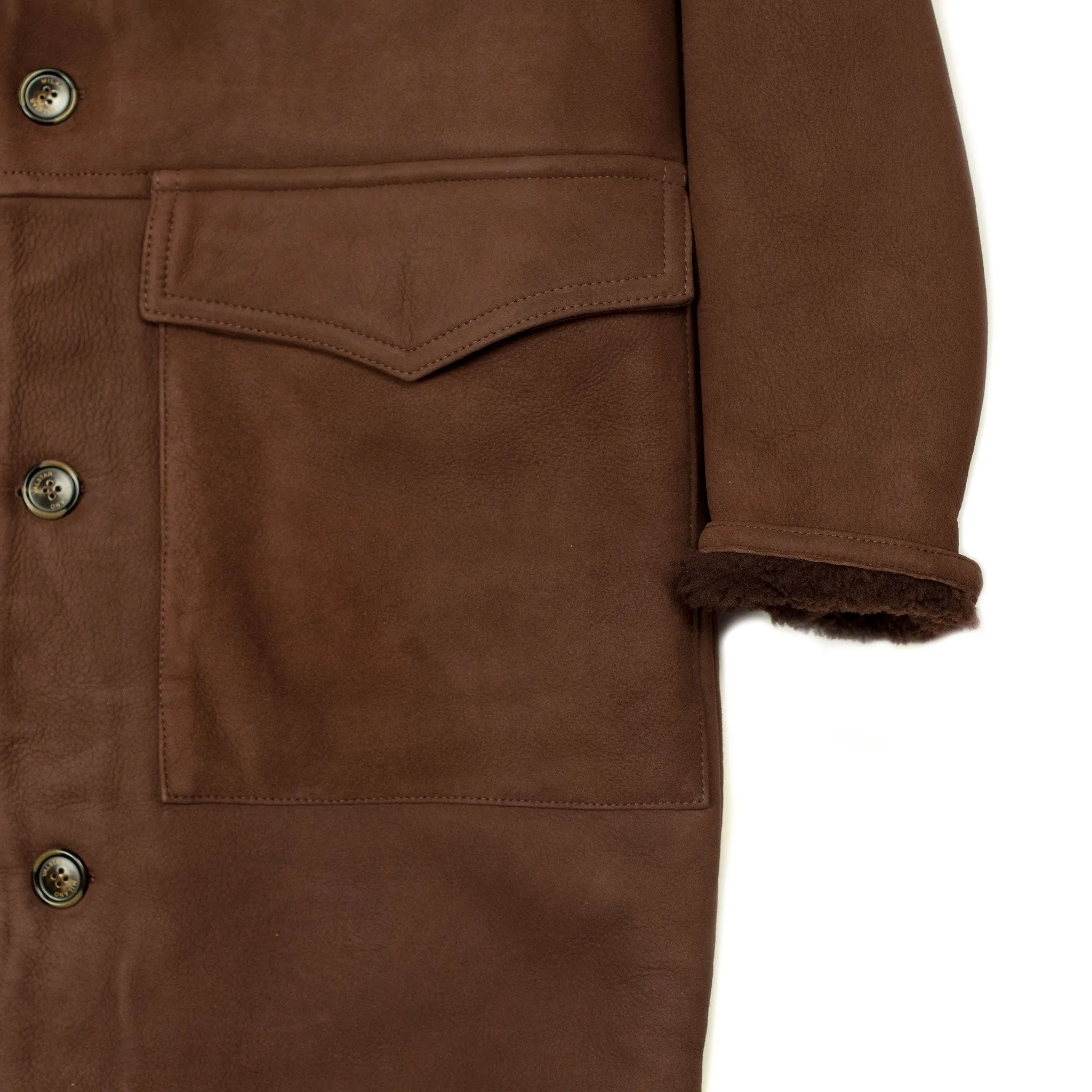 Exclusive "Redford" shearling rancher coat in brown suede