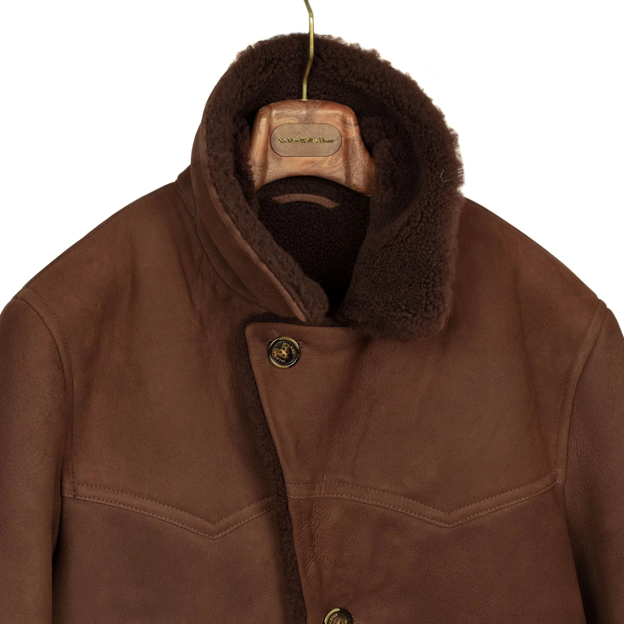 Exclusive "Redford" shearling rancher coat in brown suede