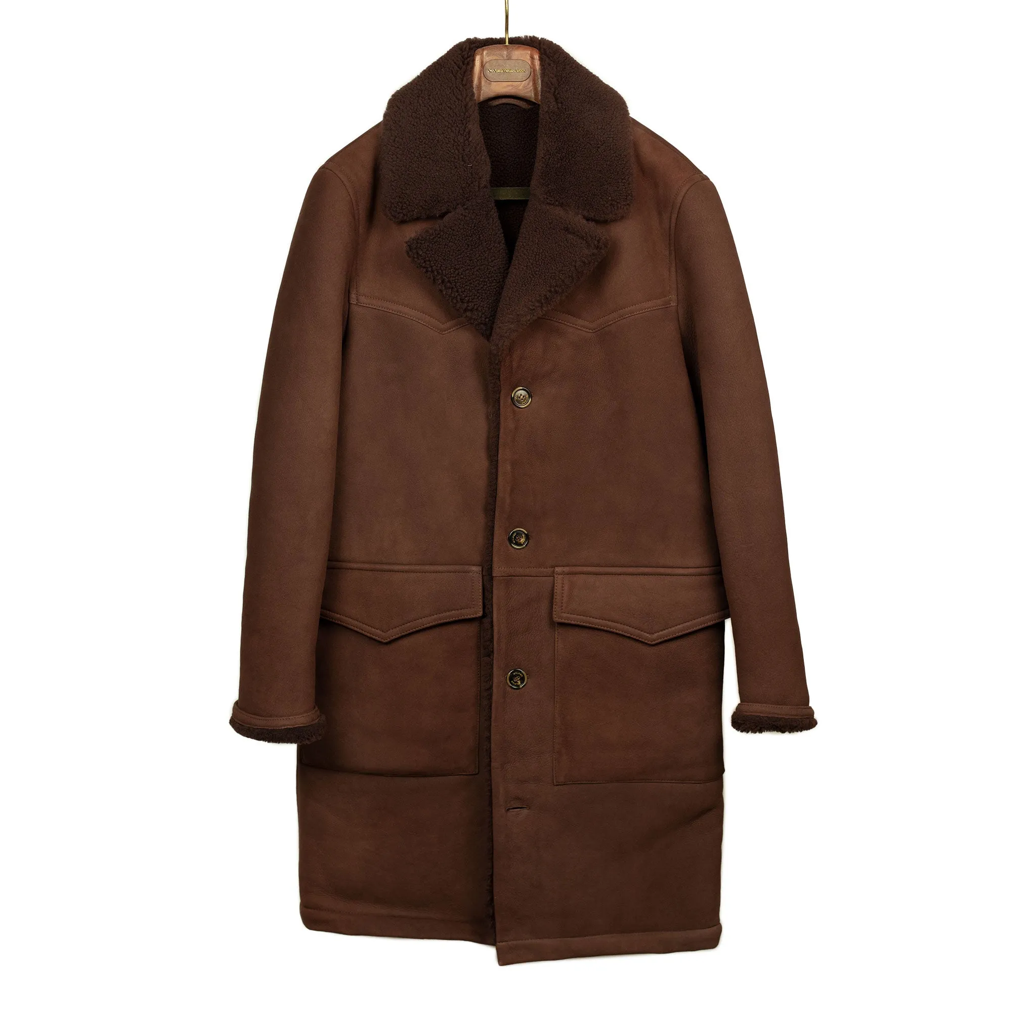 Exclusive "Redford" shearling rancher coat in brown suede