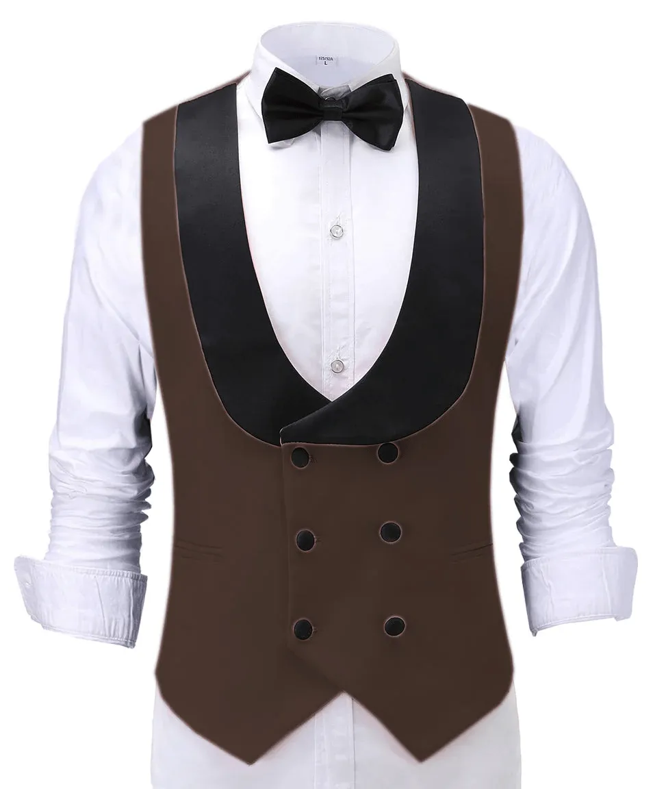 Fashion Men's Suit Vest Regular Fit Shawl Lapel Waistcoat For Wedding