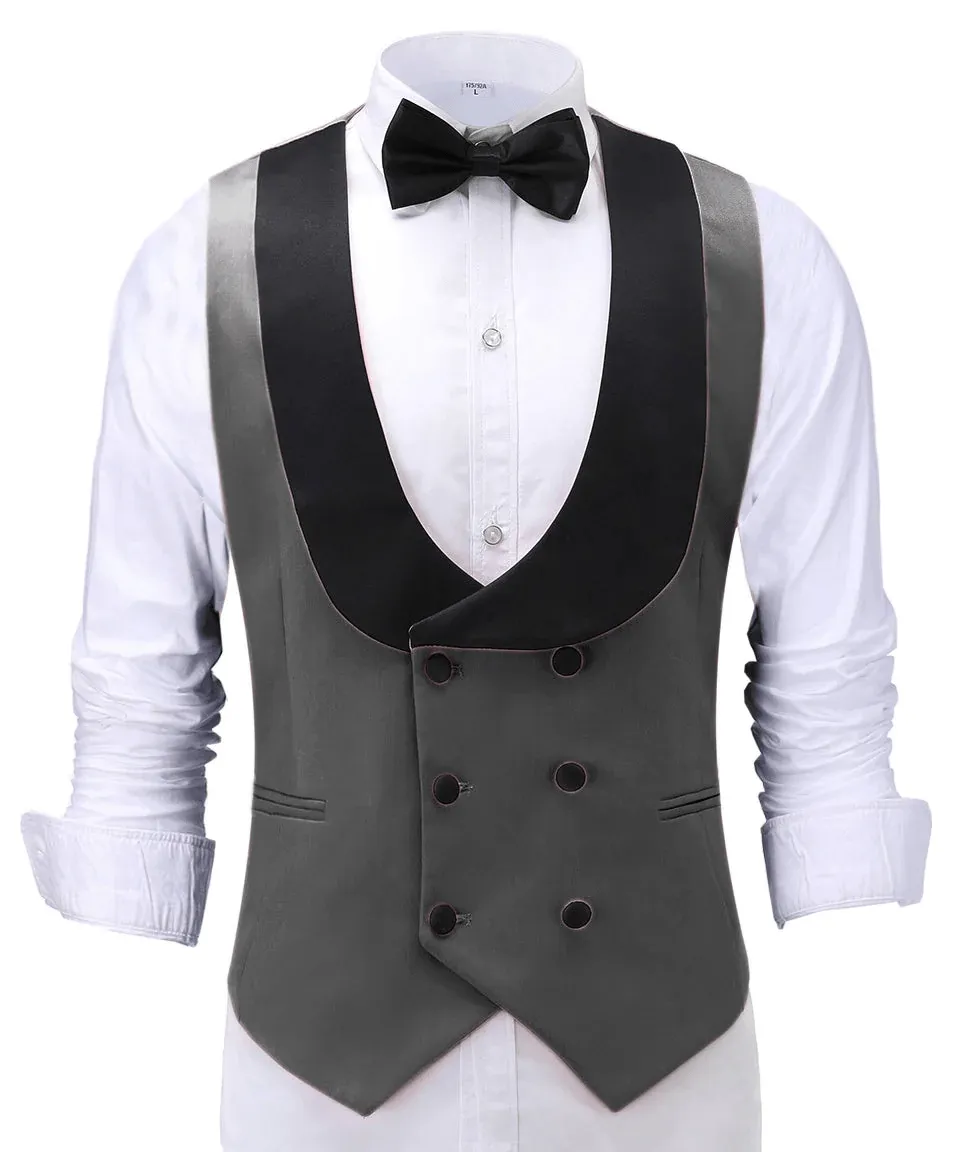 Fashion Men's Suit Vest Regular Fit Shawl Lapel Waistcoat For Wedding