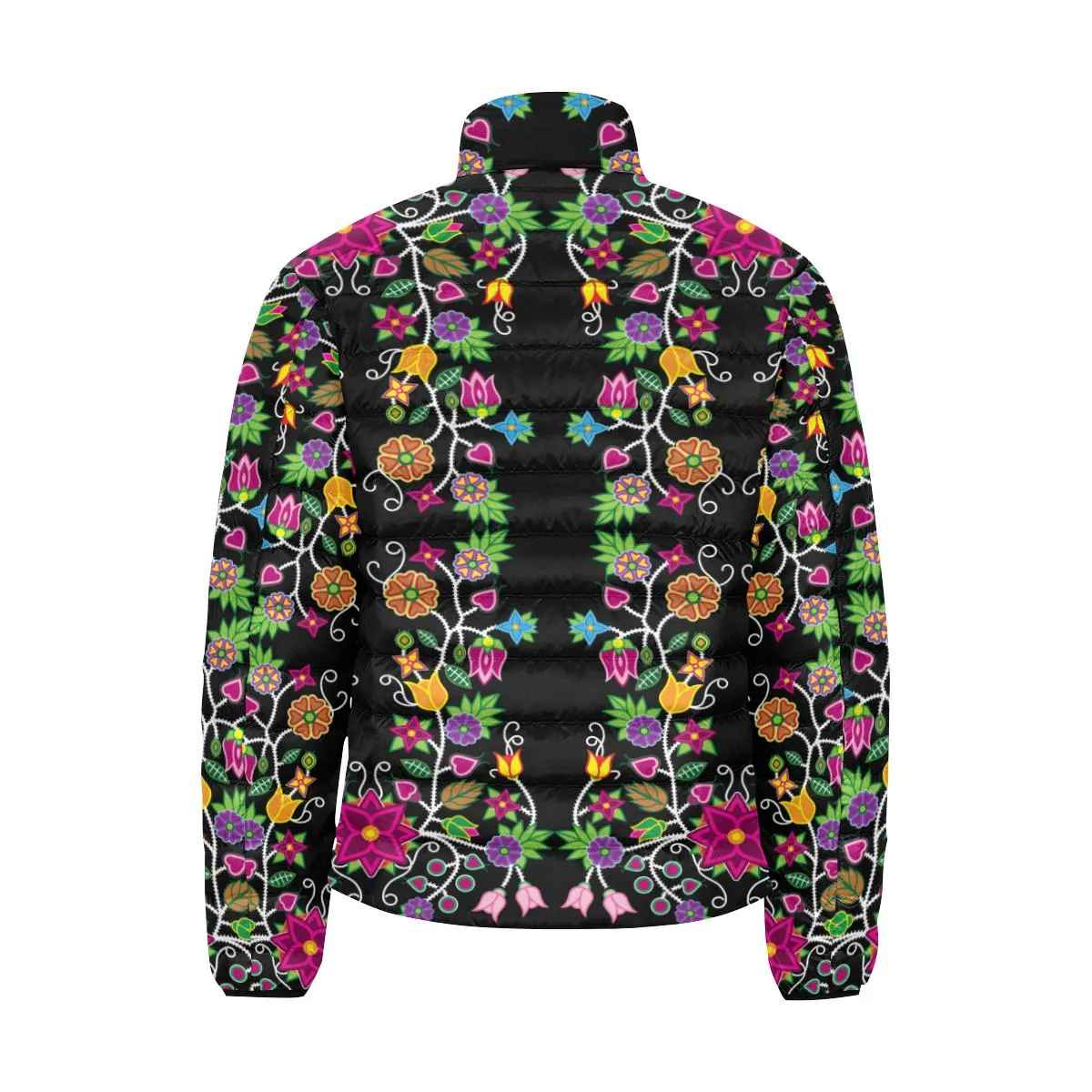 Floral Beadwork Men's Stand Collar Padded Jacket