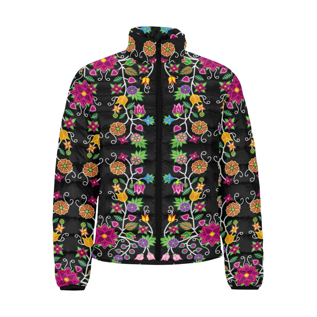 Floral Beadwork Men's Stand Collar Padded Jacket