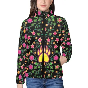 Floral Bearpaw Pink and Yellow Women's Stand Collar Padded Jacket