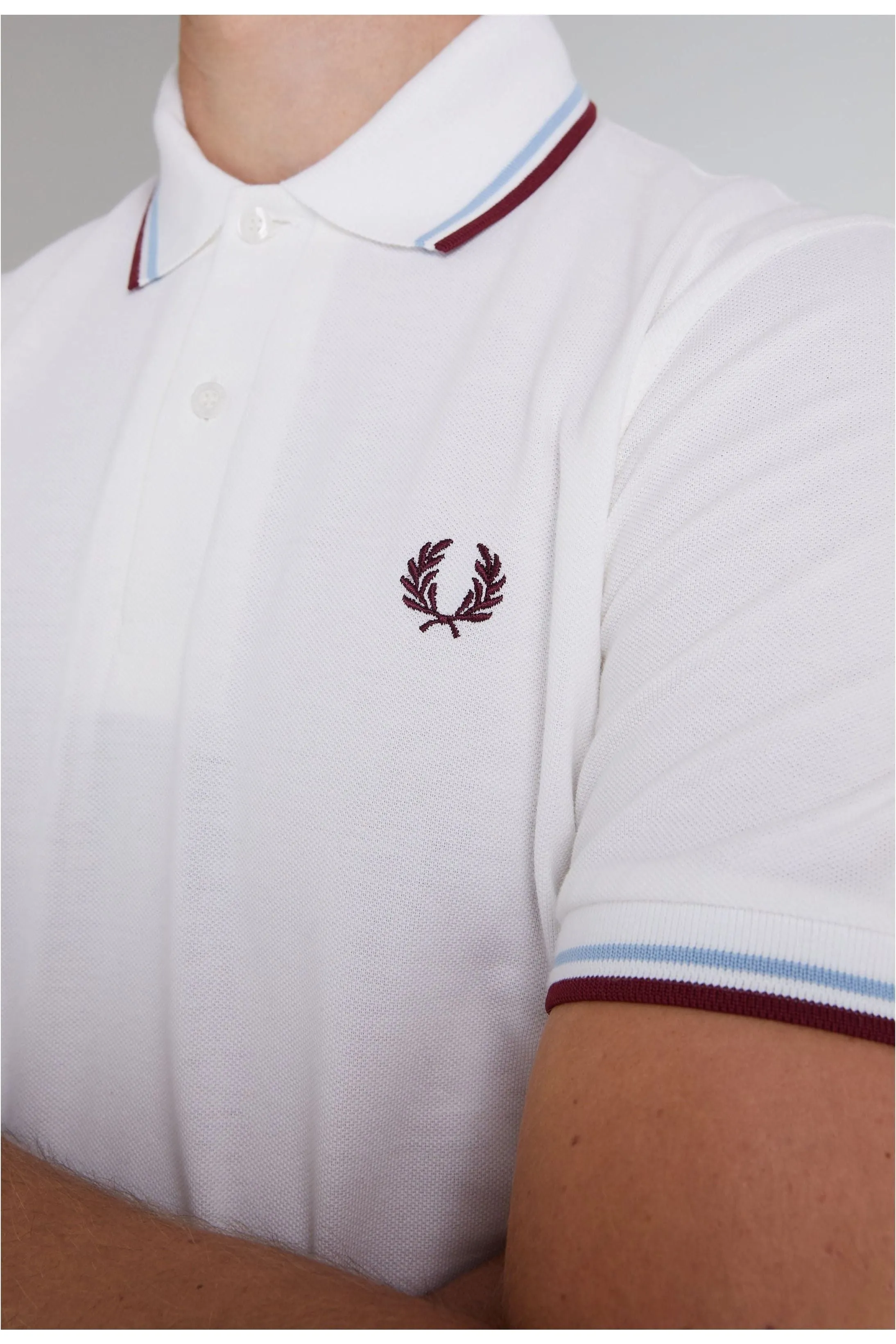 Fred Perry - M12 Made in England Twin Tipped White / Ice / Maroon - Polo