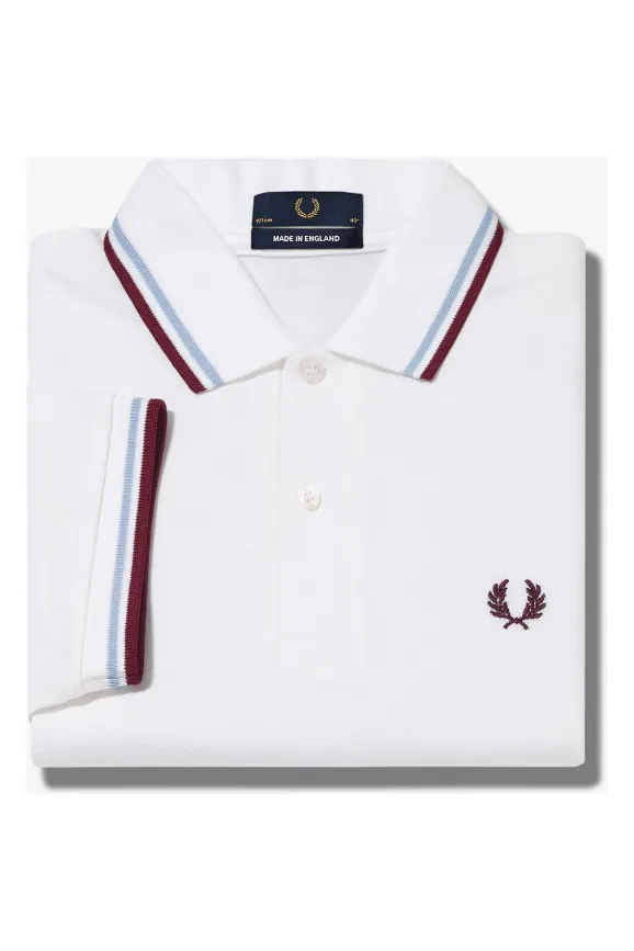 Fred Perry - M12 Made in England Twin Tipped White / Ice / Maroon - Polo