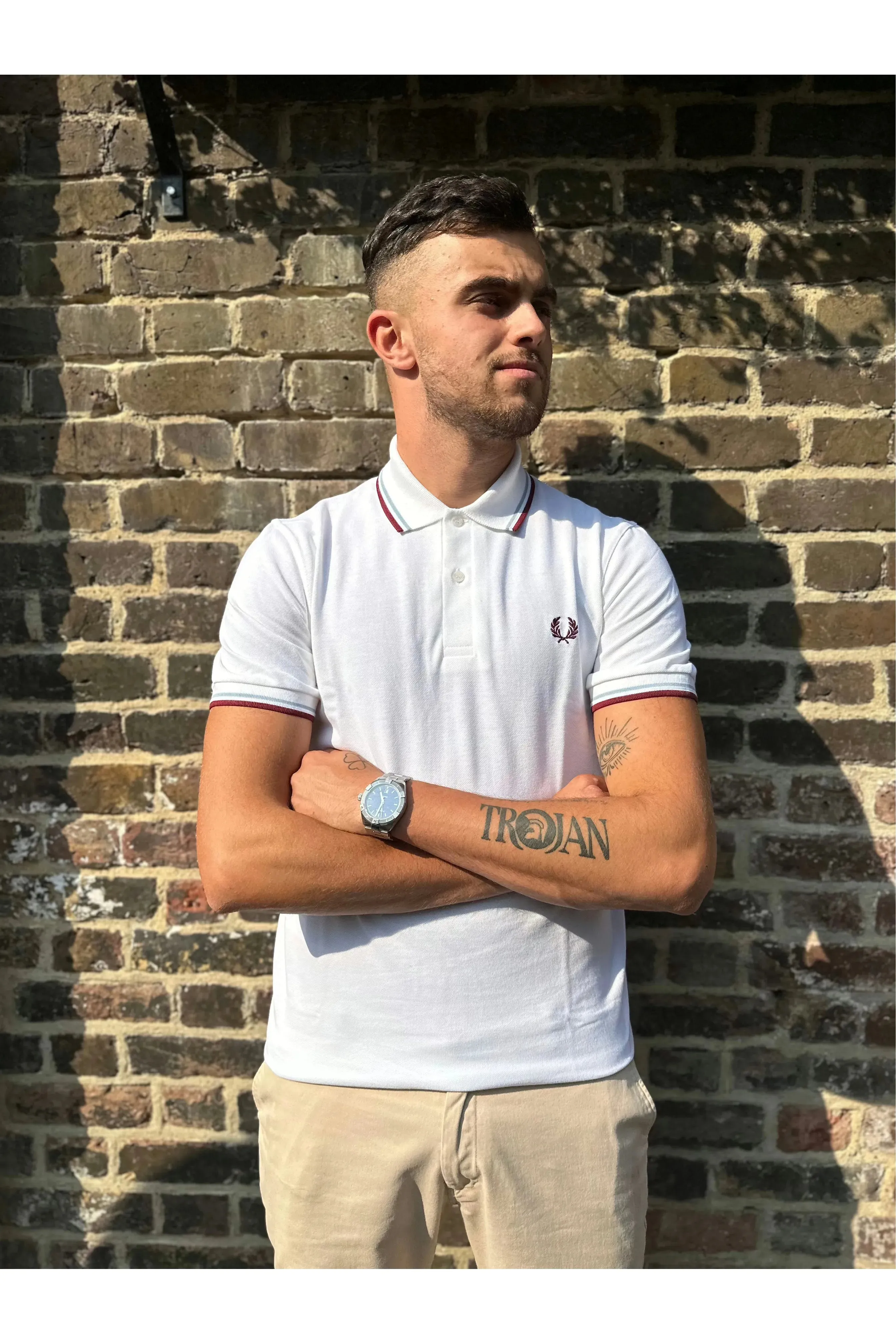 Fred Perry - M12 Made in England Twin Tipped White / Ice / Maroon - Polo