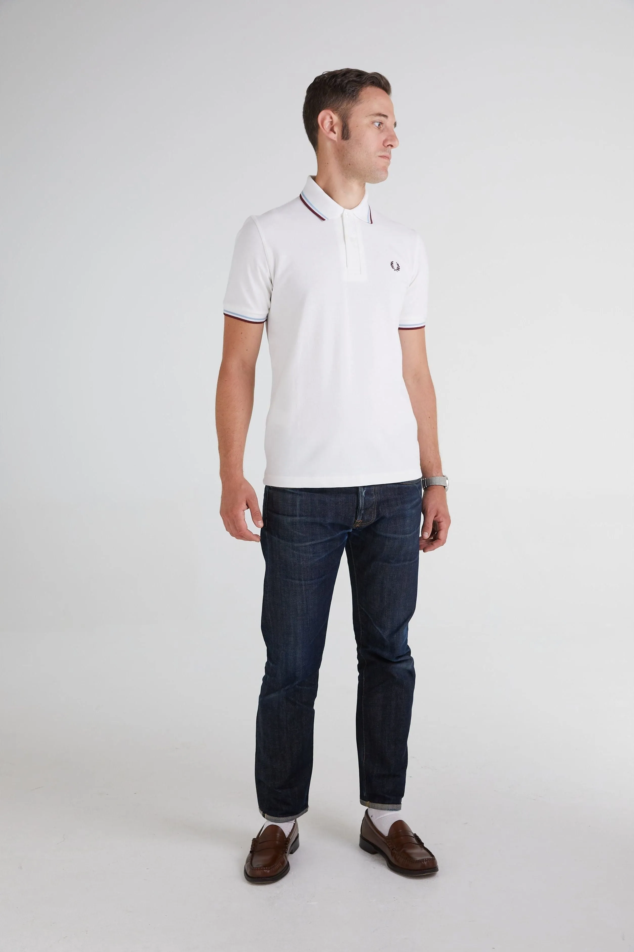 Fred Perry - M12 Made in England Twin Tipped White / Ice / Maroon - Polo