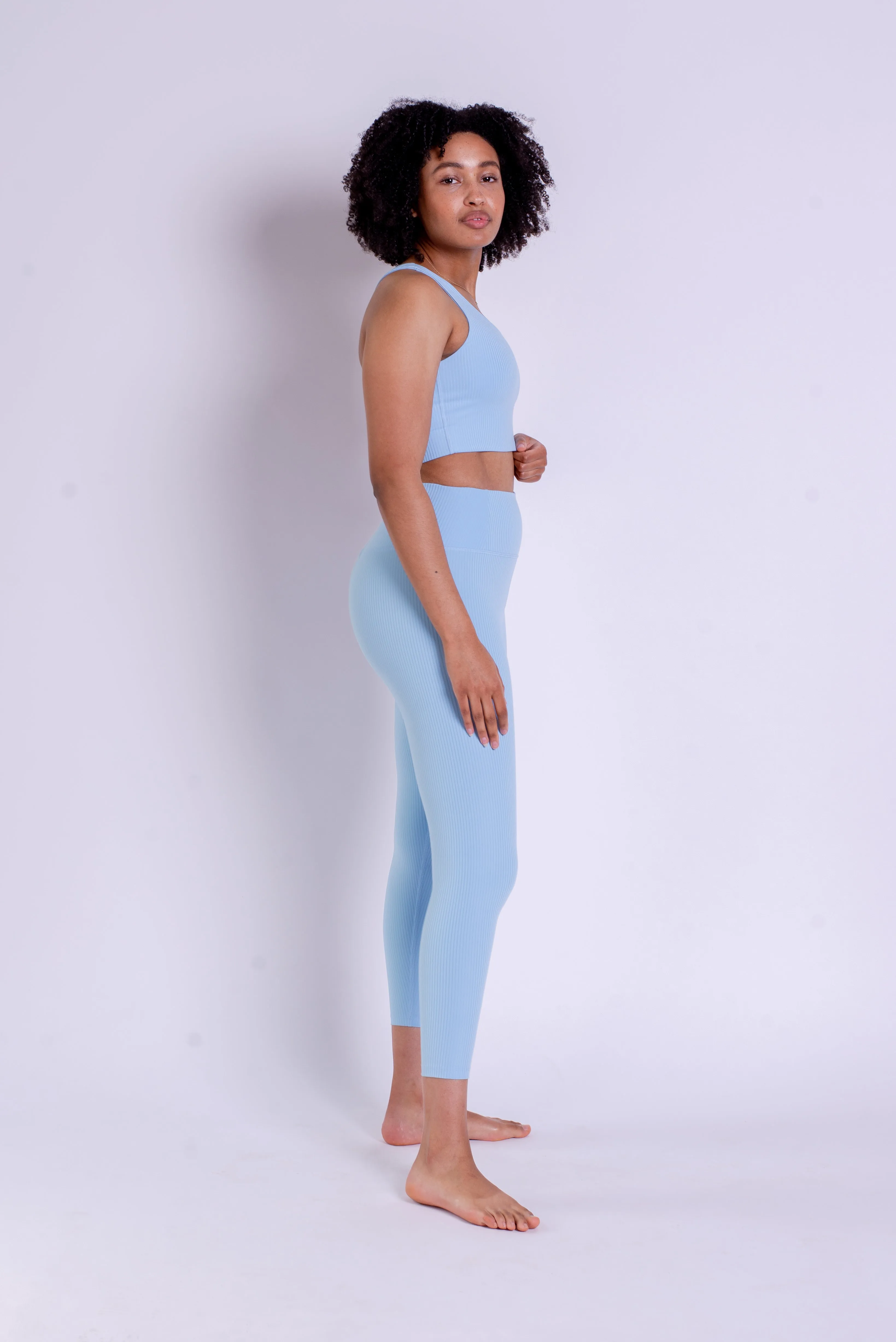 Girlfriend Collective Rib High Rise Legging 7/8 in Bluebell