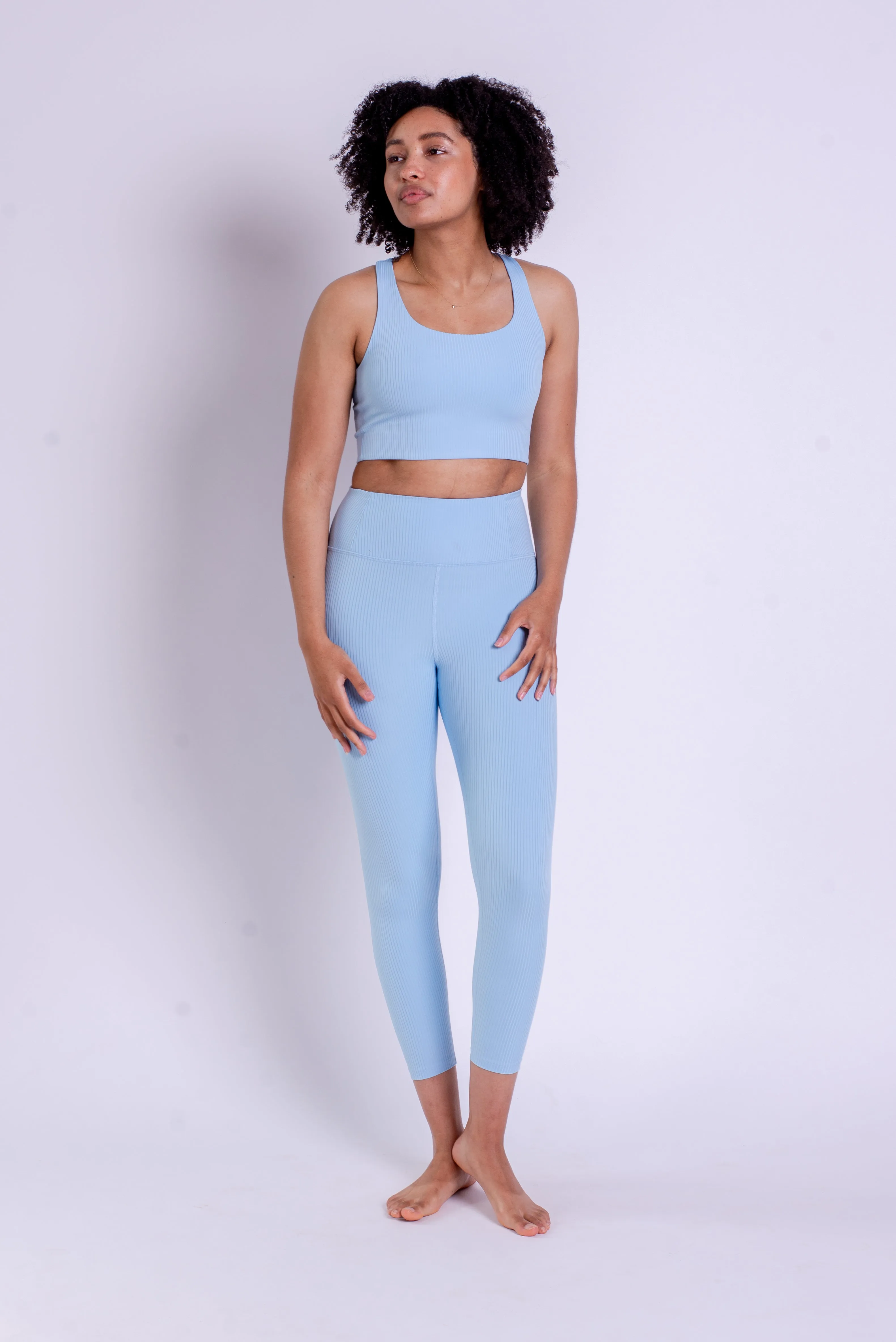 Girlfriend Collective Rib High Rise Legging 7/8 in Bluebell