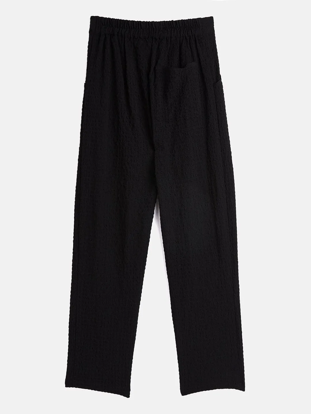 Girls Black Seer Sucker Front Button Straight Pants - Lyush Kids