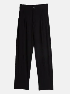 Girls Black Seer Sucker Front Button Straight Pants - Lyush Kids