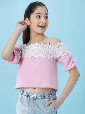 Girls Cold-Shoulder Sleeves Cotton Crop Top - Ps Peaches