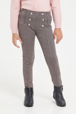 Girls Pink Embellished Check Pointe Leggings