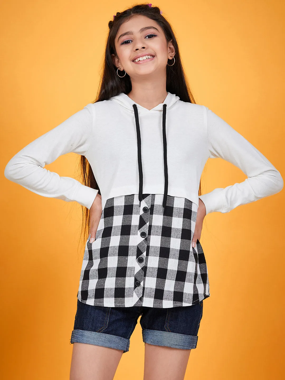 Girls White Mandarin Collar Cotton Shirt Style Top - Ps Peaches