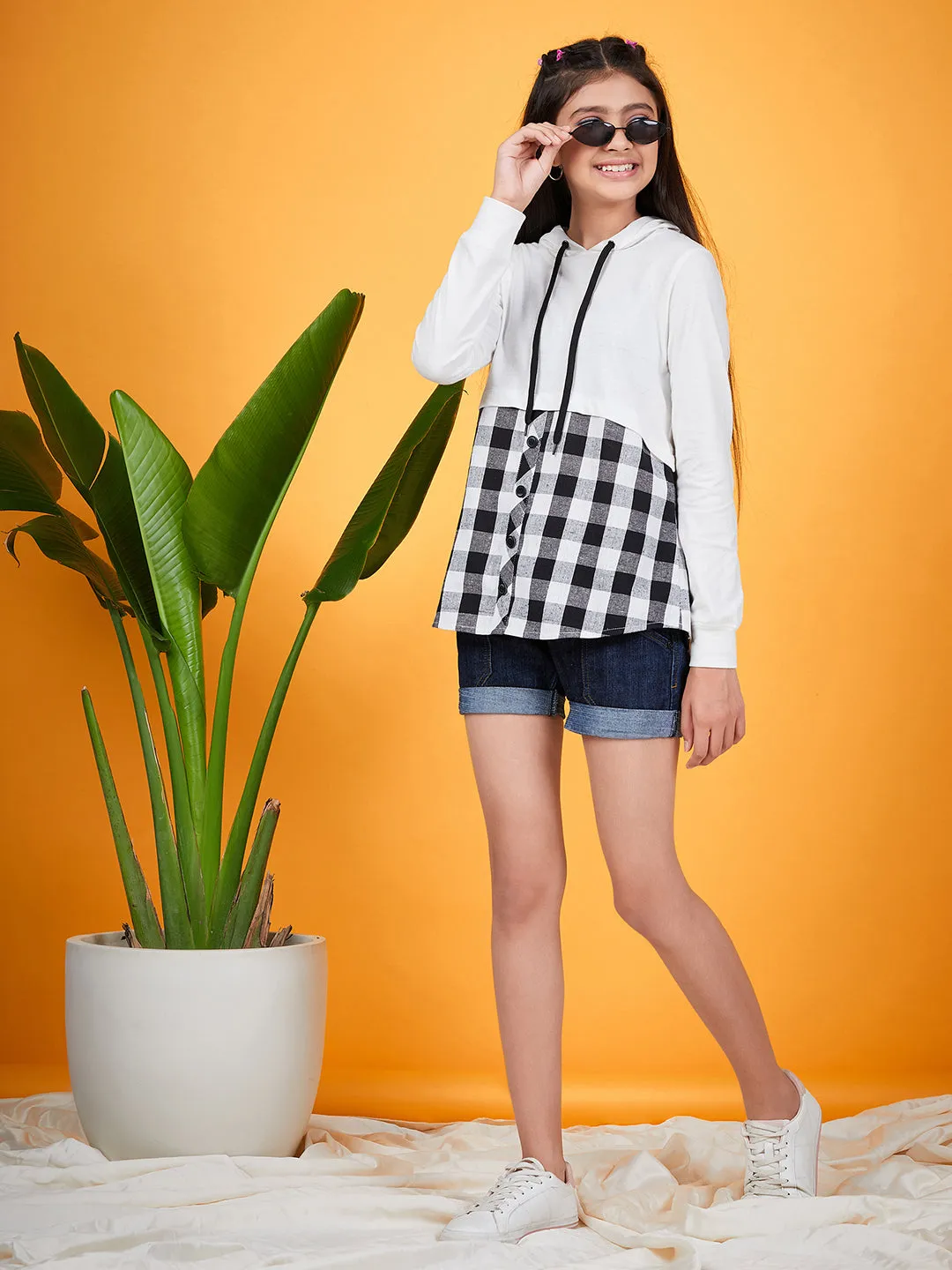 Girls White Mandarin Collar Cotton Shirt Style Top - Ps Peaches