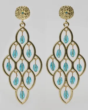 Gold and Blue Crystal Ocean Chandelier Earrings Coastal Cowgirl