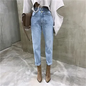 High Waist Loose and Straight Ankle-length Denim Jeans