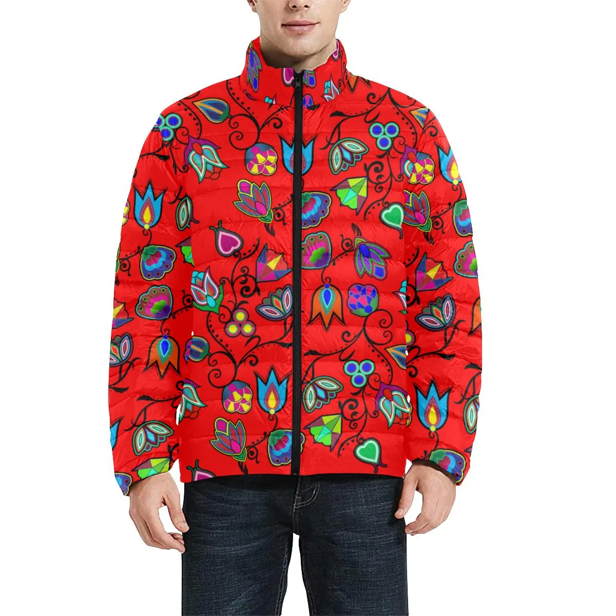 Indigenous Paisley Dahlia Men's Stand Collar Padded Jacket