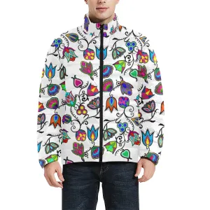 Indigenous Paisley White Men's Stand Collar Padded Jacket