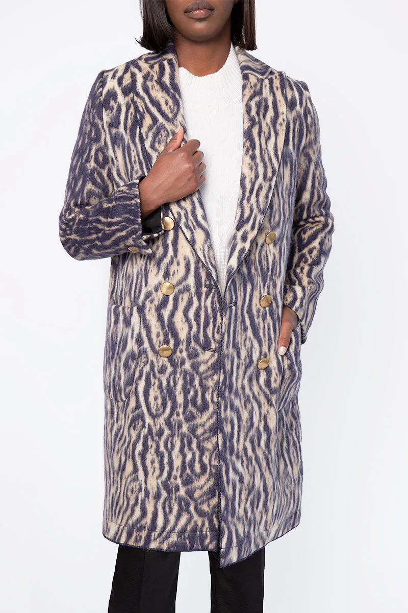 Jacquard Coat in Violet Animal Print