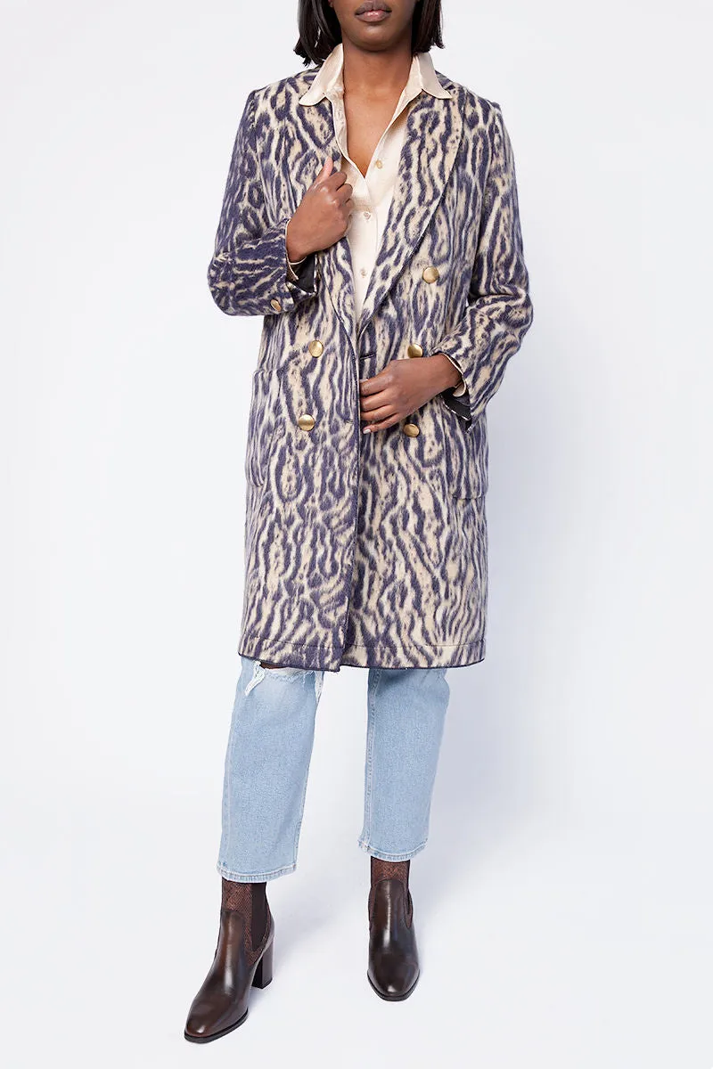 Jacquard Coat in Violet Animal Print