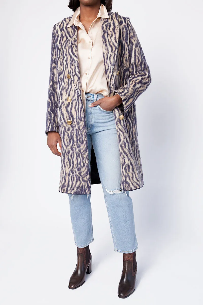 Jacquard Coat in Violet Animal Print