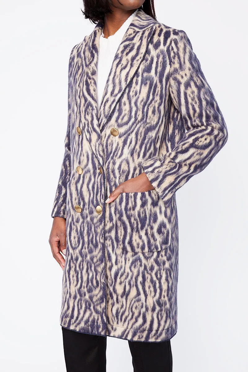 Jacquard Coat in Violet Animal Print