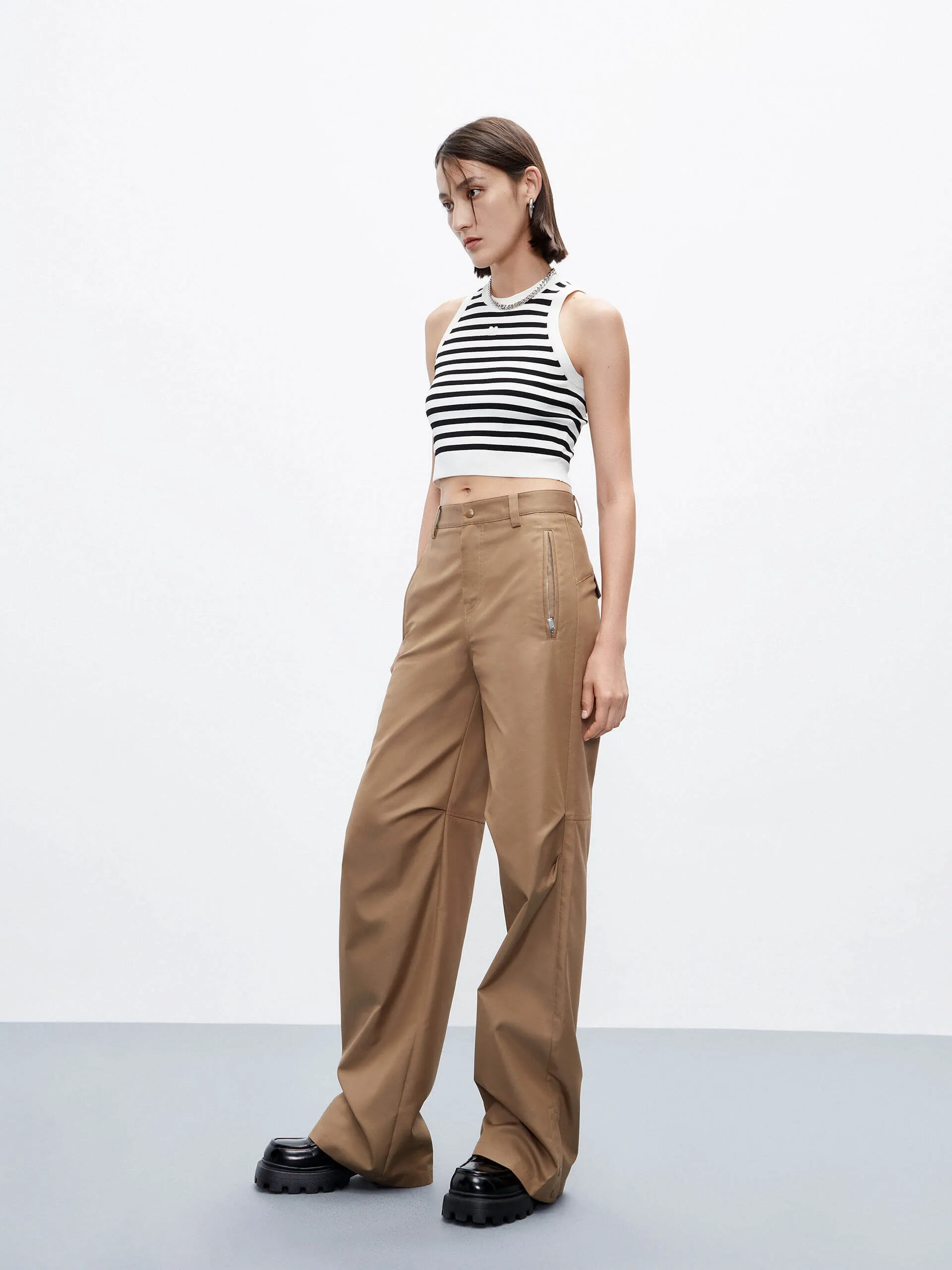 Knee Pleated Straight Pants