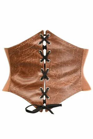 Lavish Distressed Brown Faux Leather Corset Belt