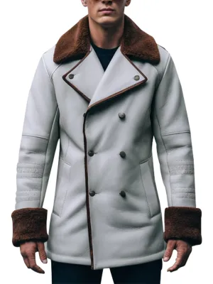 Men's Double-Breasted Shearling Leather Coat