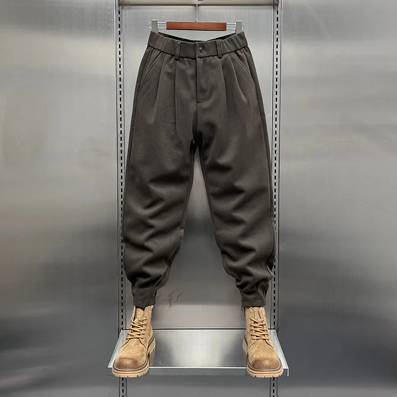 Men's Hip Hop Harem Pants Joggers Woolen Pants Elastic Waist Baggy Drop Crotch Sweatpants