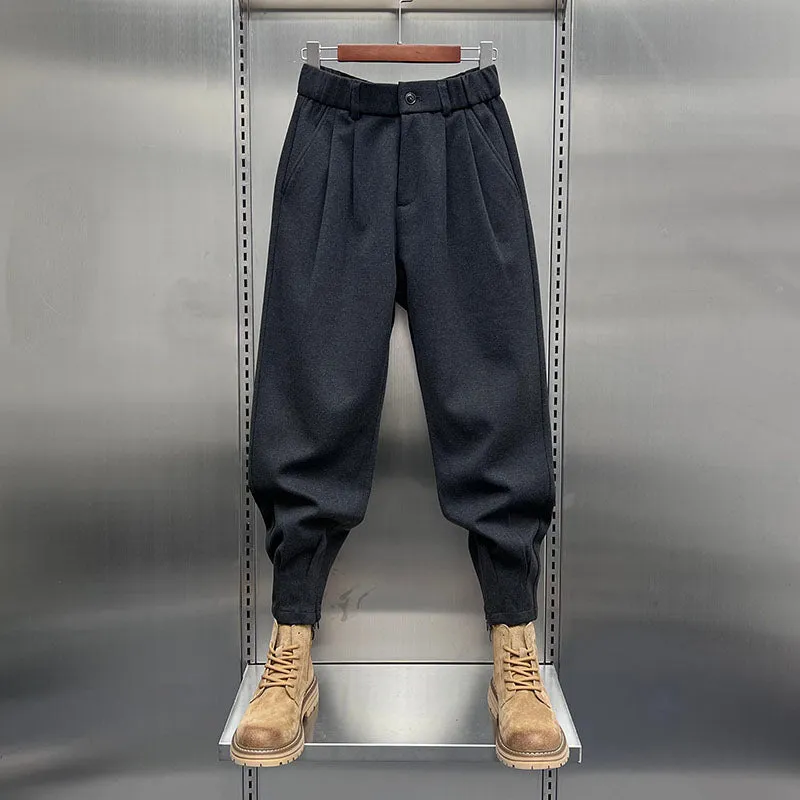 Men's Hip Hop Harem Pants Joggers Woolen Pants Elastic Waist Baggy Drop Crotch Sweatpants