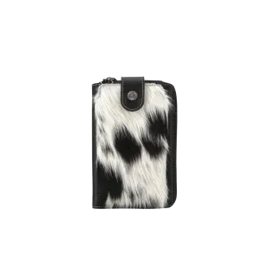 Montana West Women's Western Genuine Hair On Cowhide Phone Case Black Crossbody Wallet