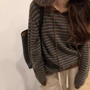 New Student Striped Knit Hoodie