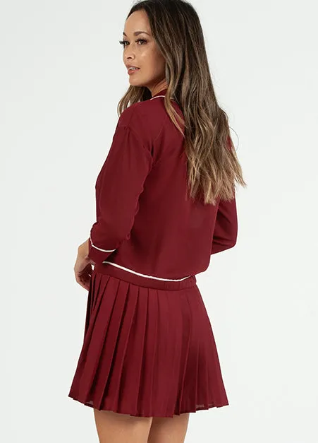 Pleated Skirt Bordeaux Dress