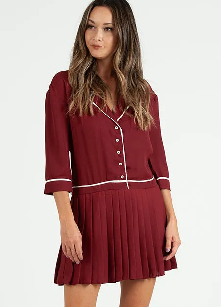 Pleated Skirt Bordeaux Dress