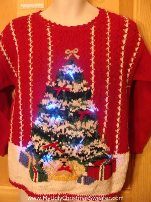 Red Light Up Christmas Sweater with Tree