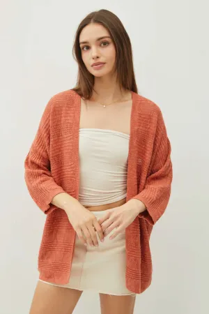 Rust Knit Striped Open Cardigan